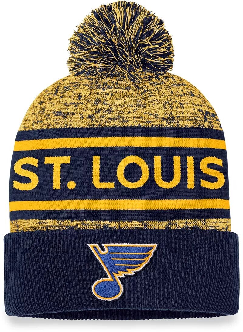

Темно-синяя шапка NHL St. Louis Blues 2023 Authentic Pro Rink с манжетами с помпонами