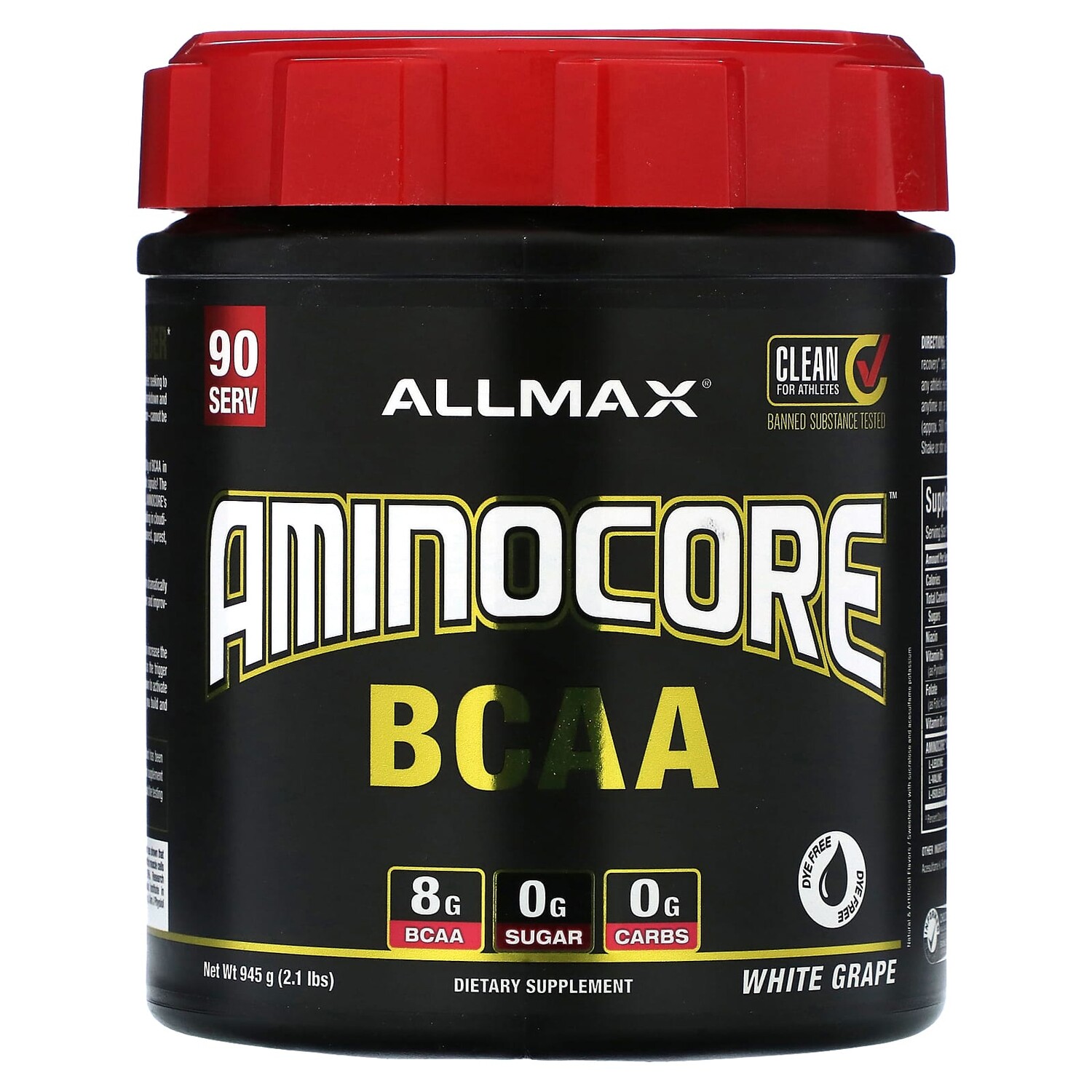 

AMINOCORE BCAA, белый виноград, 945 г (2,1 фунта), ALLMAX