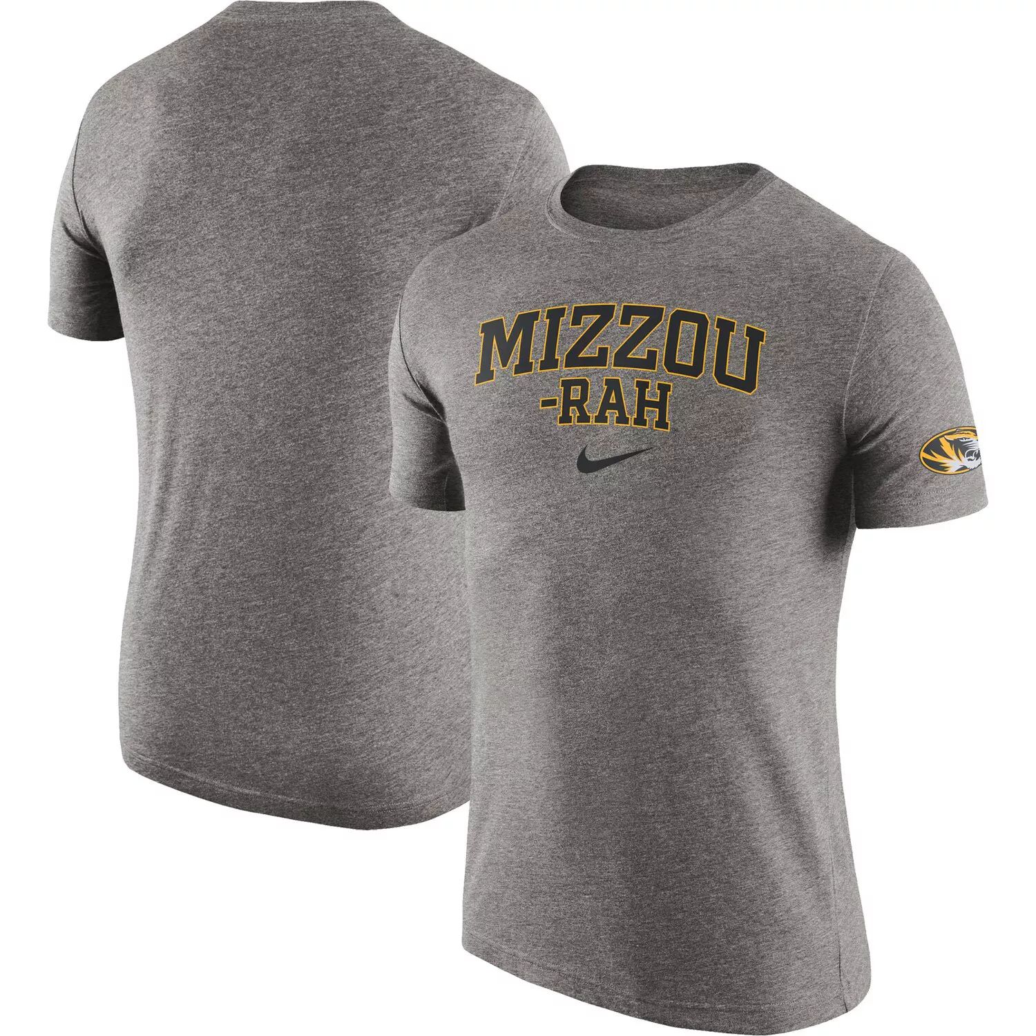 

Мужская серая футболка с принтом Missouri Tigers 2-Hit Tri-Blend Performance Nike