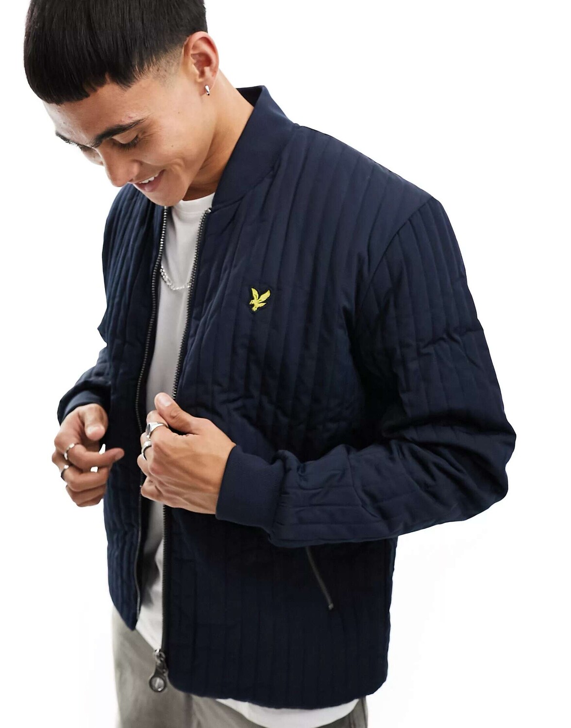 

Темно-синяя стеганая куртка на подкладке из борга с логотипом Lyle & Scott, Синий