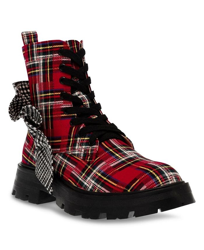 

Женские армейские ботинки в клетку Rozey с контрастными рюшами Betsey Johnson, цвет Red Plaid Multi