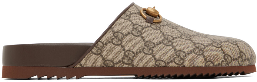 

Бежевые тапочки Supreme с узором GG Horsebit Gucci