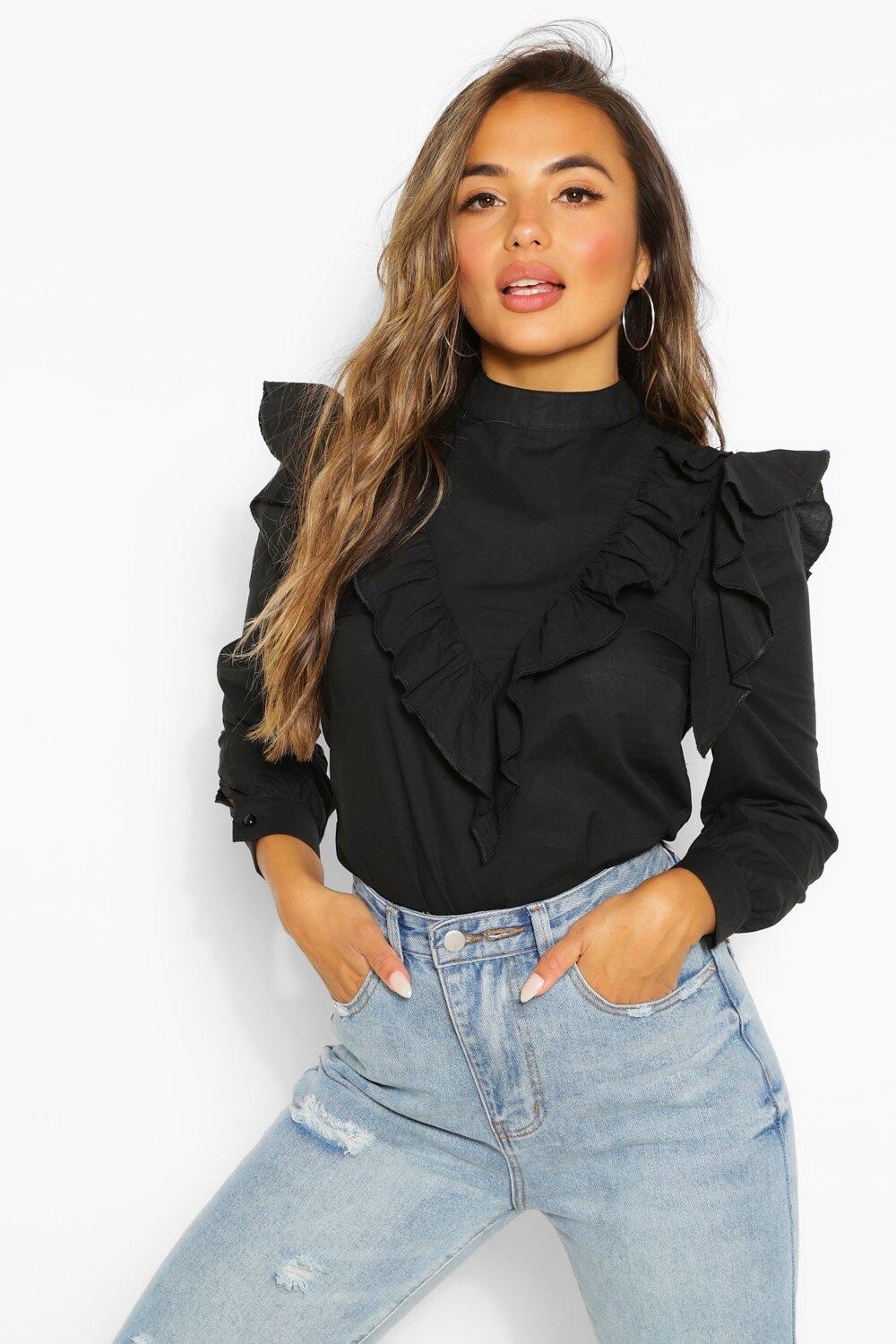 

Маленький топ с высоким воротником и высоким воротником Boohoo, черный