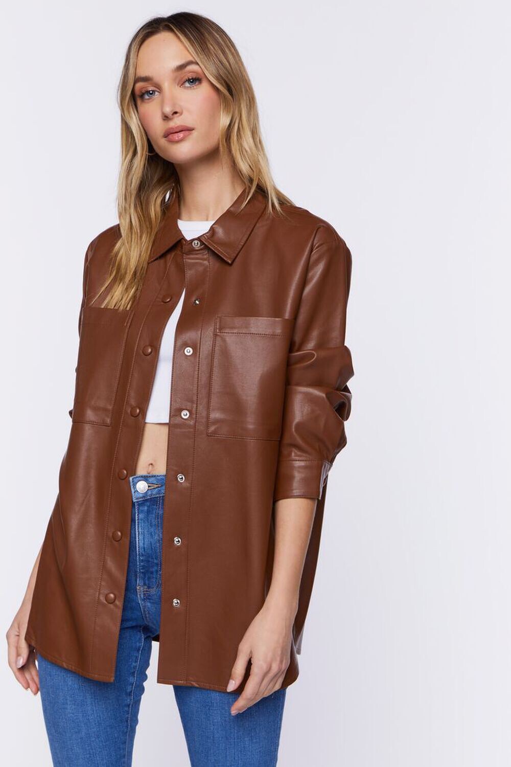 

Куртка из искусственной кожи с присборенными рукавами Forever 21, коричневый
