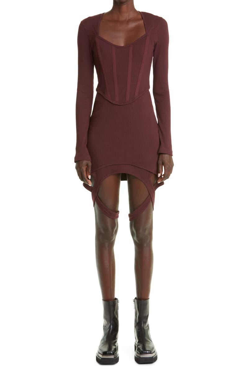 

Корсетное платье в рубчик из органического хлопка с длинными рукавами DION LEE