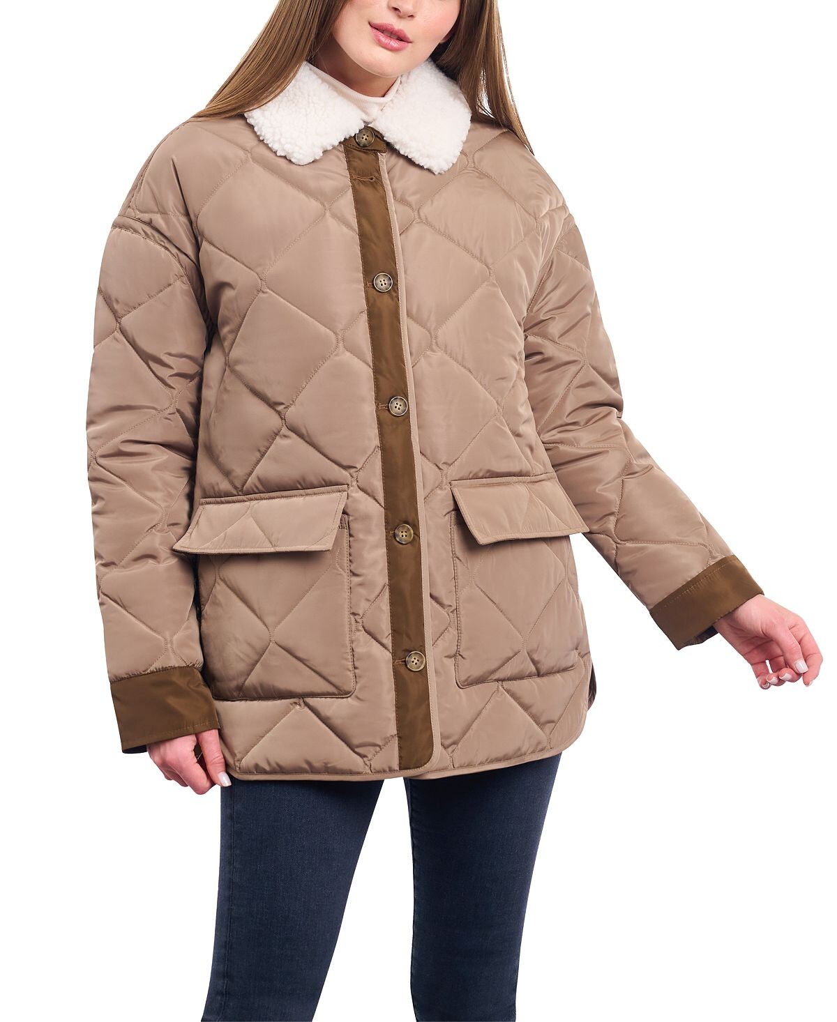 

Женское стеганое пальто с воротником из искусственного меха Lucky Brand