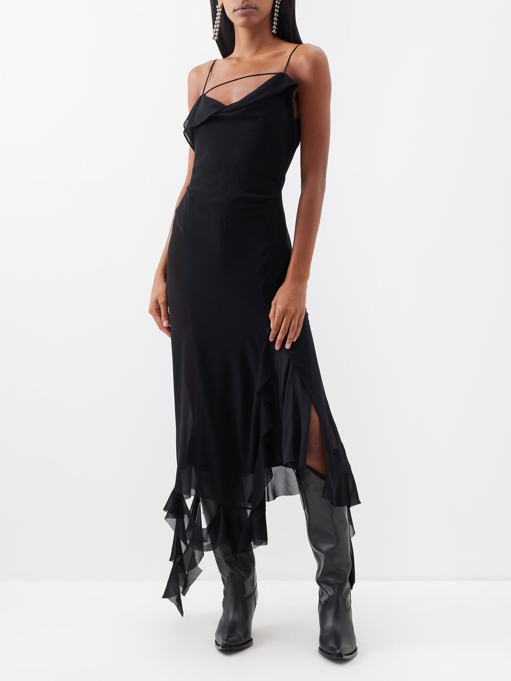 Шифоновое платье миди delouise Acne Studios, черный черное платье миди с рюшами acne studios цвет black