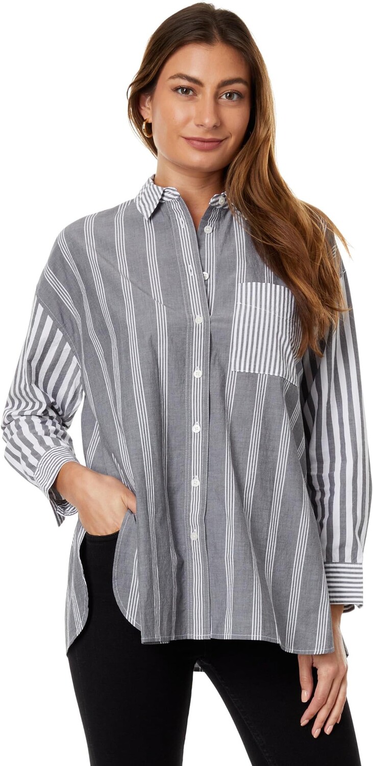 

Рубашка оверсайз из поплина The Signature в полоску Madewell, цвет Bayside Stripe Black Coal