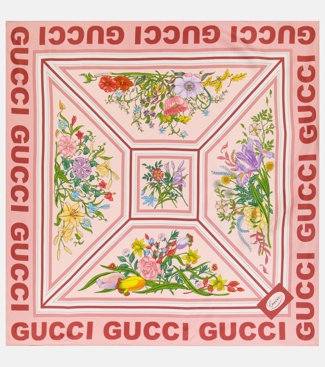 

Шелковый шарф с принтом Gucci, разноцветный
