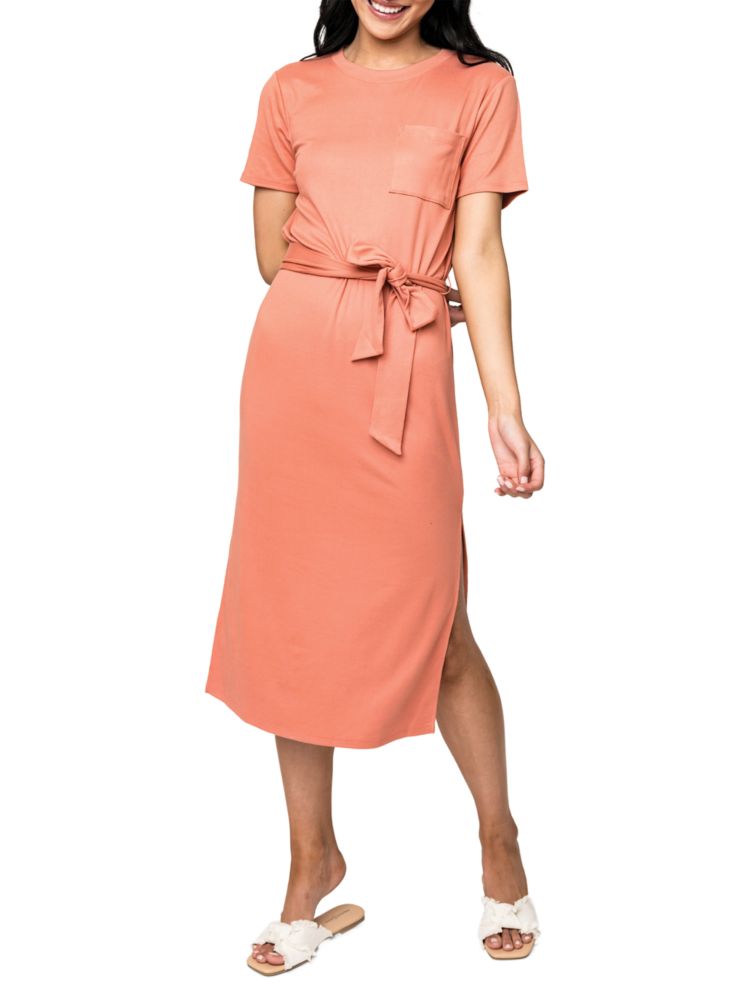 цена Платье-футболка миди приталенного кроя Lindsey с поясом Gibsonlook, цвет Peach Quartz