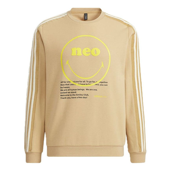Толстовка Men's adidas neo x SMILEY Crossover Smly Swt Smiling Face Printing Stripe Sports Round Neck Pullover Khaki, хаки