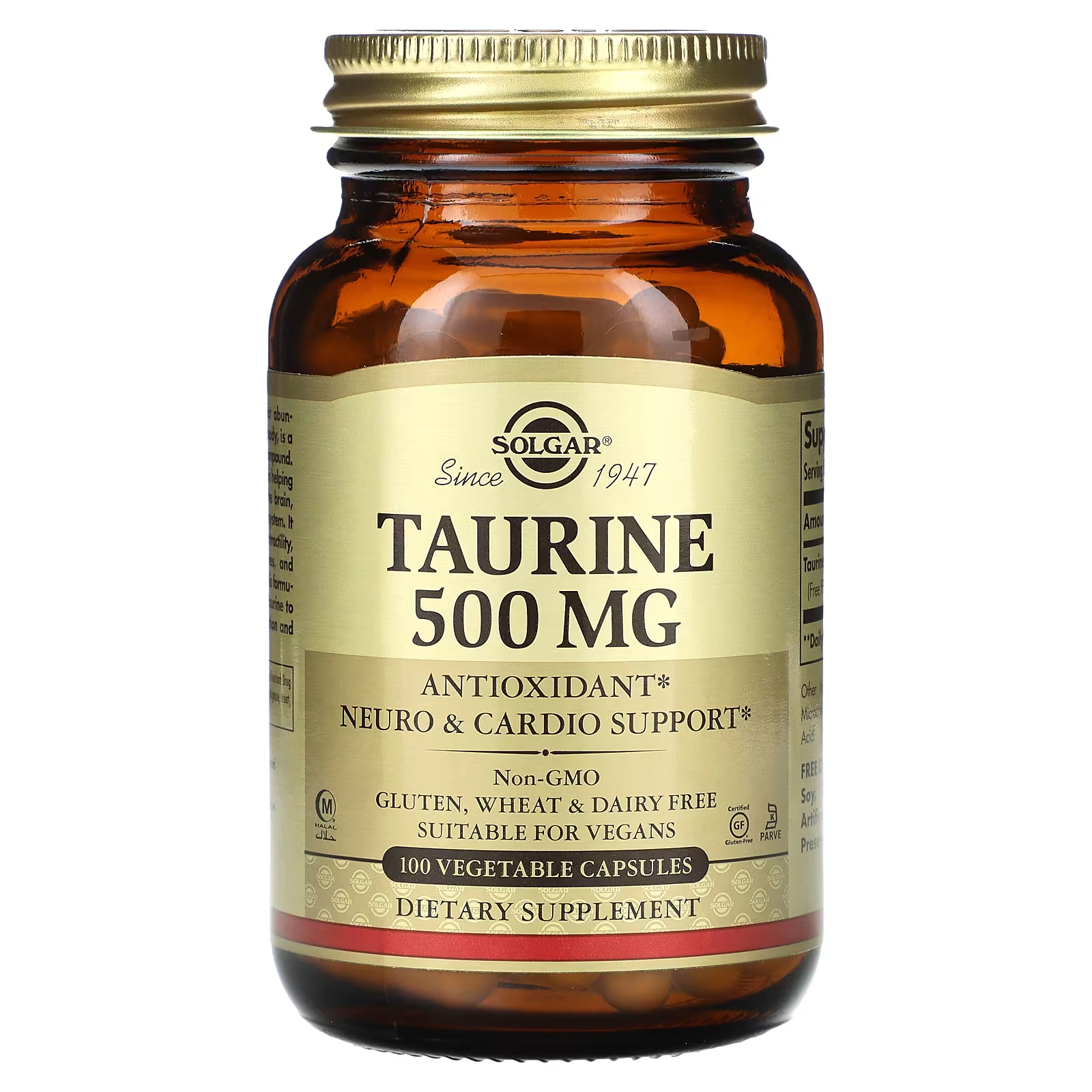 Таурин Solgar 500 мг, 100 растительных капсул solgar l цистеин 500 мг 90 растительных капсул
