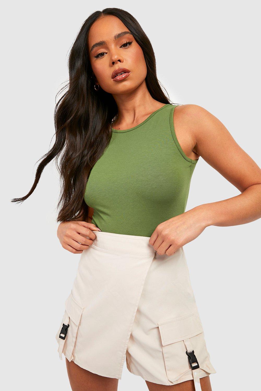 

Боди petite basic racer neck Boohoo, хаки