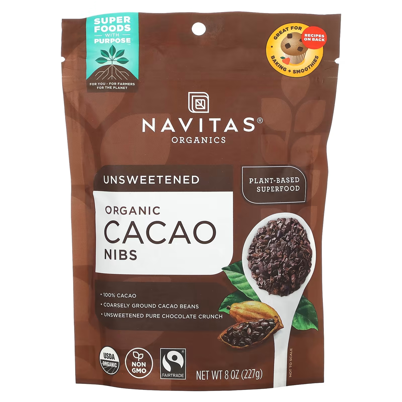Органические какао-бобы Navitas Organics, 227 г navitas organics органические ягоды шелковицы 227 г 8 унций