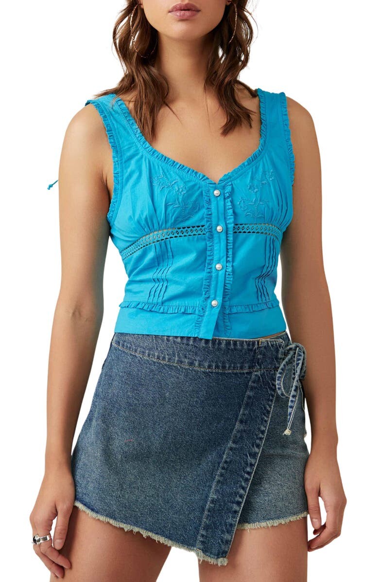 

Хлопковая майка Kerry Crop с вышивкой и кружевной вставкой FREE PEOPLE