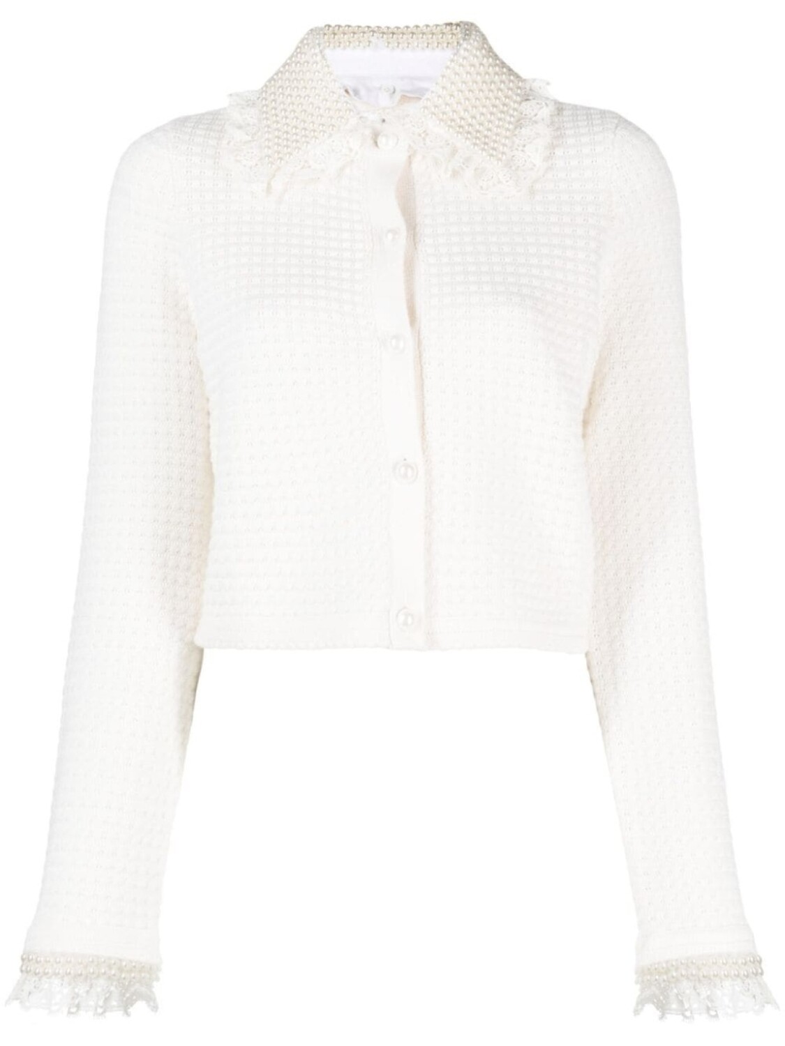 

alice + olivia waffle-knit pearl-embellished cardigan, белый