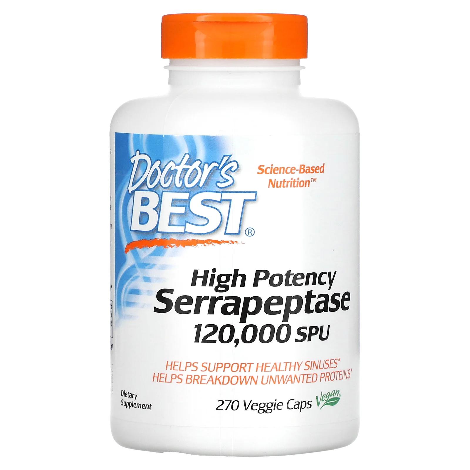 Doctor's Best Серрапептаза высокой эффективности 120 000 единиц серрапептазы 270 вегетарианских капсул doctor s best серрапептаза высокой эффективности 120 000 spu 90 капсул