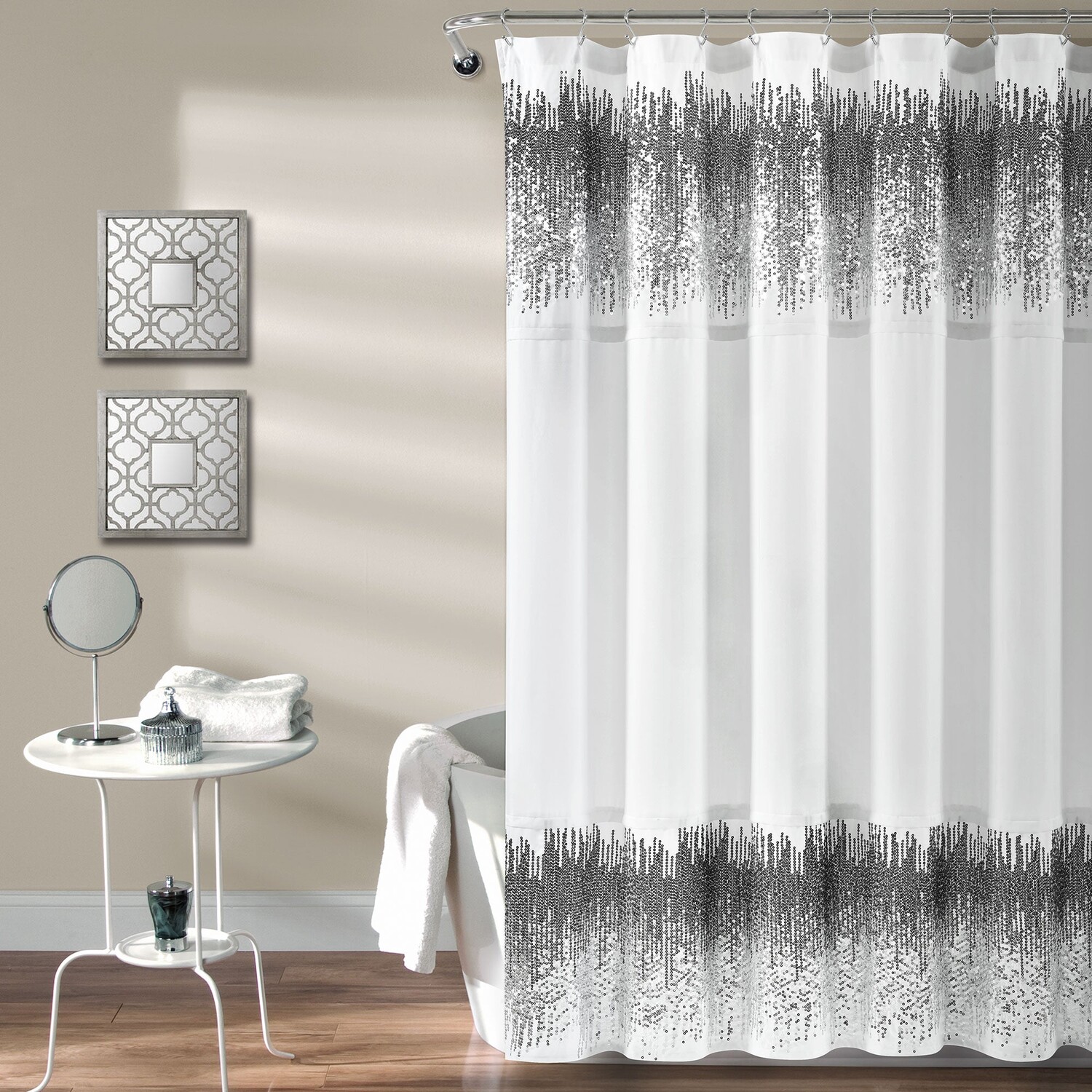

Занавеска для душа с блестками и блестками Lush Decor, цвет White_Black