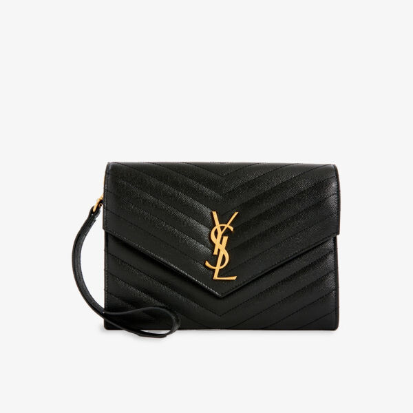 

Кожаный клатч-конверт с монограммой Saint Laurent, черный