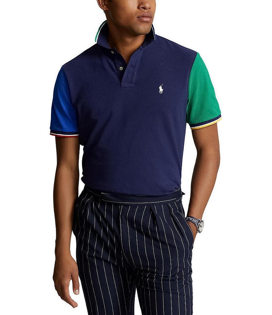 

Рубашка поло классического кроя с цветными блоками Polo Ralph Lauren Big & Tall с короткими рукавами, синий