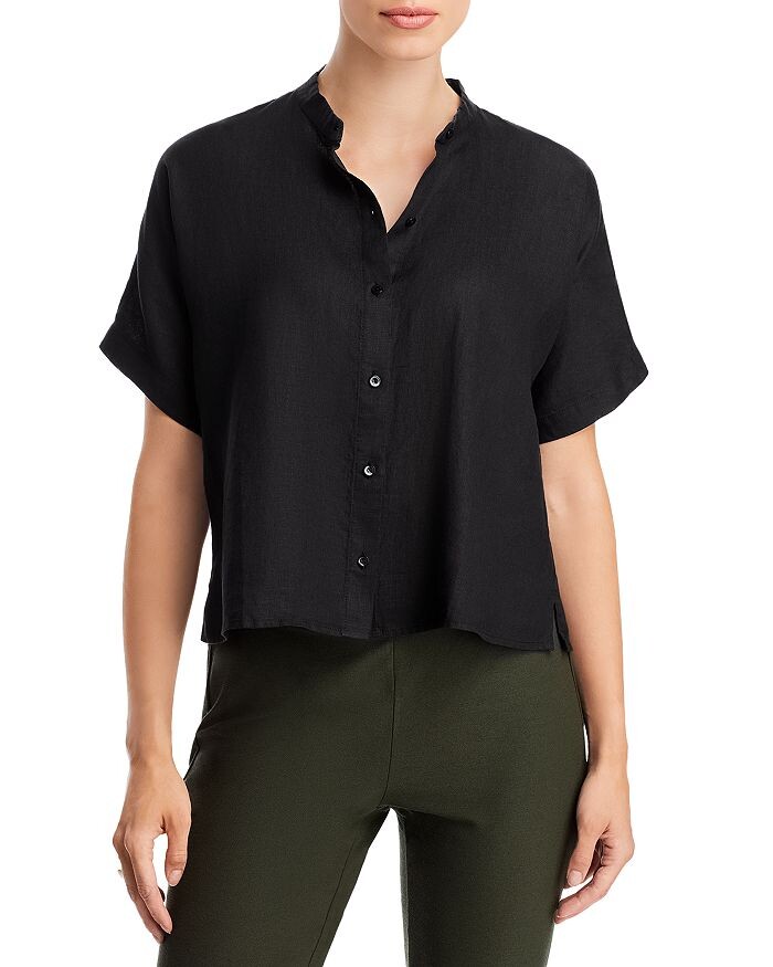 

Рубашка с коротким рукавом и воротником-стойкой Eileen Fisher