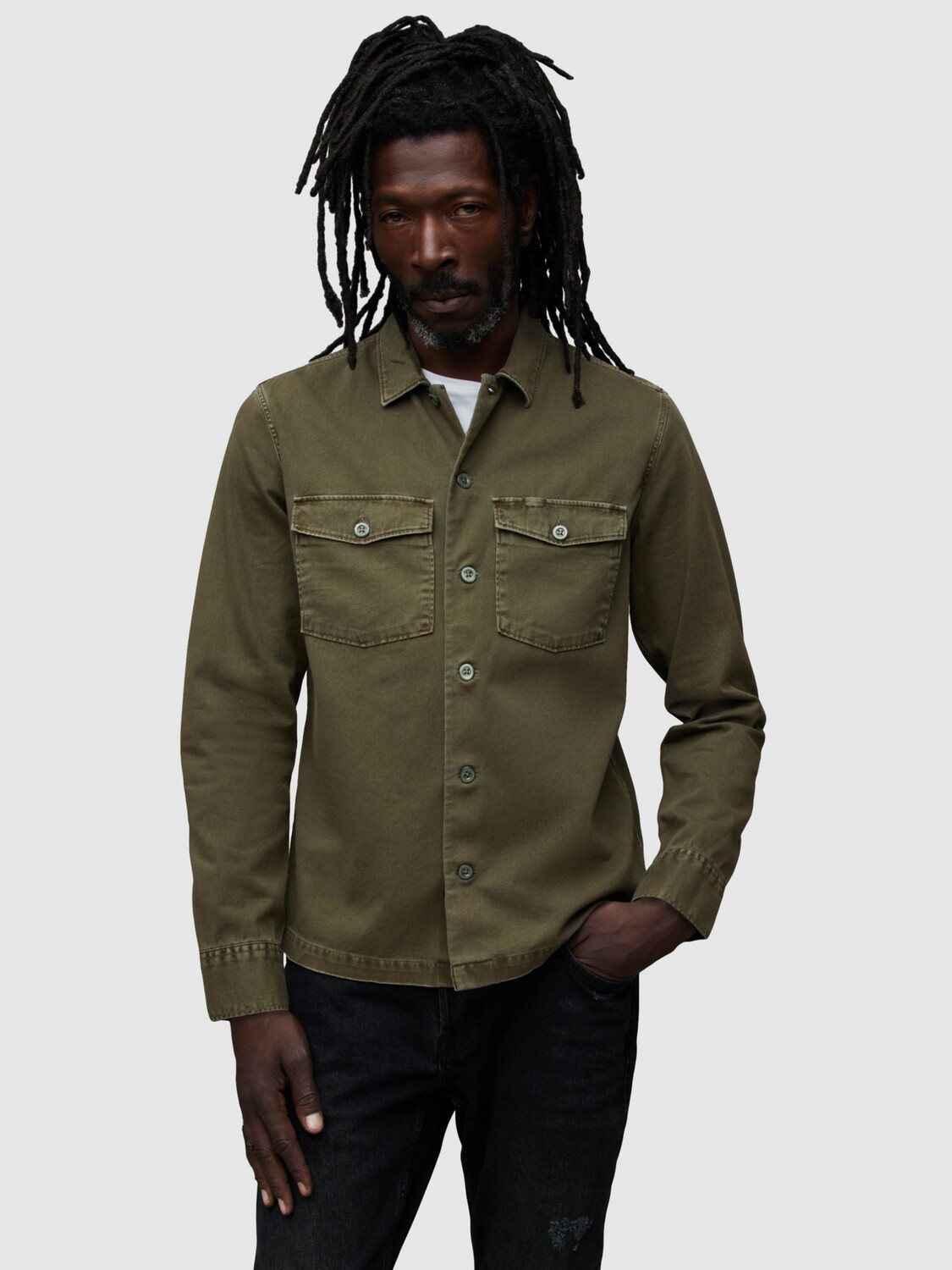 

Рубашка AllSaints Spotter с длинным рукавом, зеленый карго