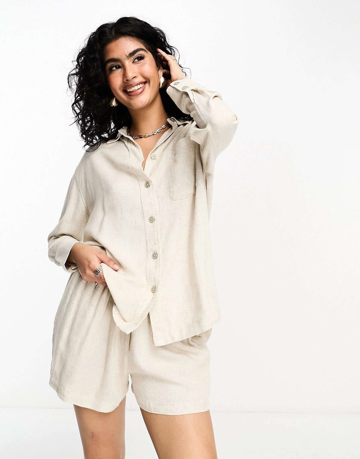 

Рубашка оверсайз из льна в цвете Stone River Island