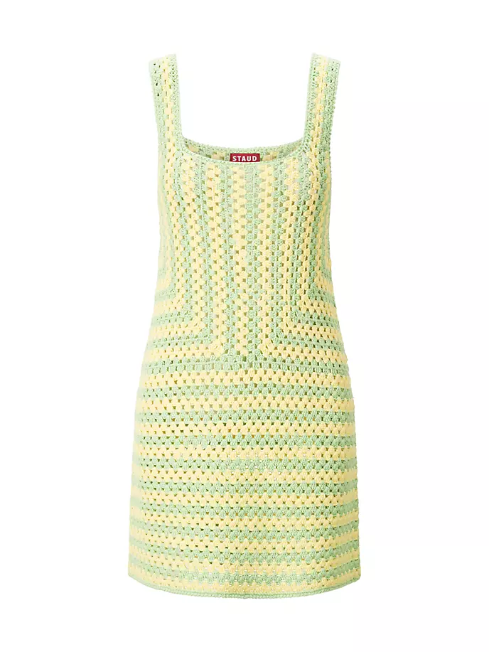 

Хлопковое мини-платье психоделического крючка Staud, цвет lemon drop matcha seashore