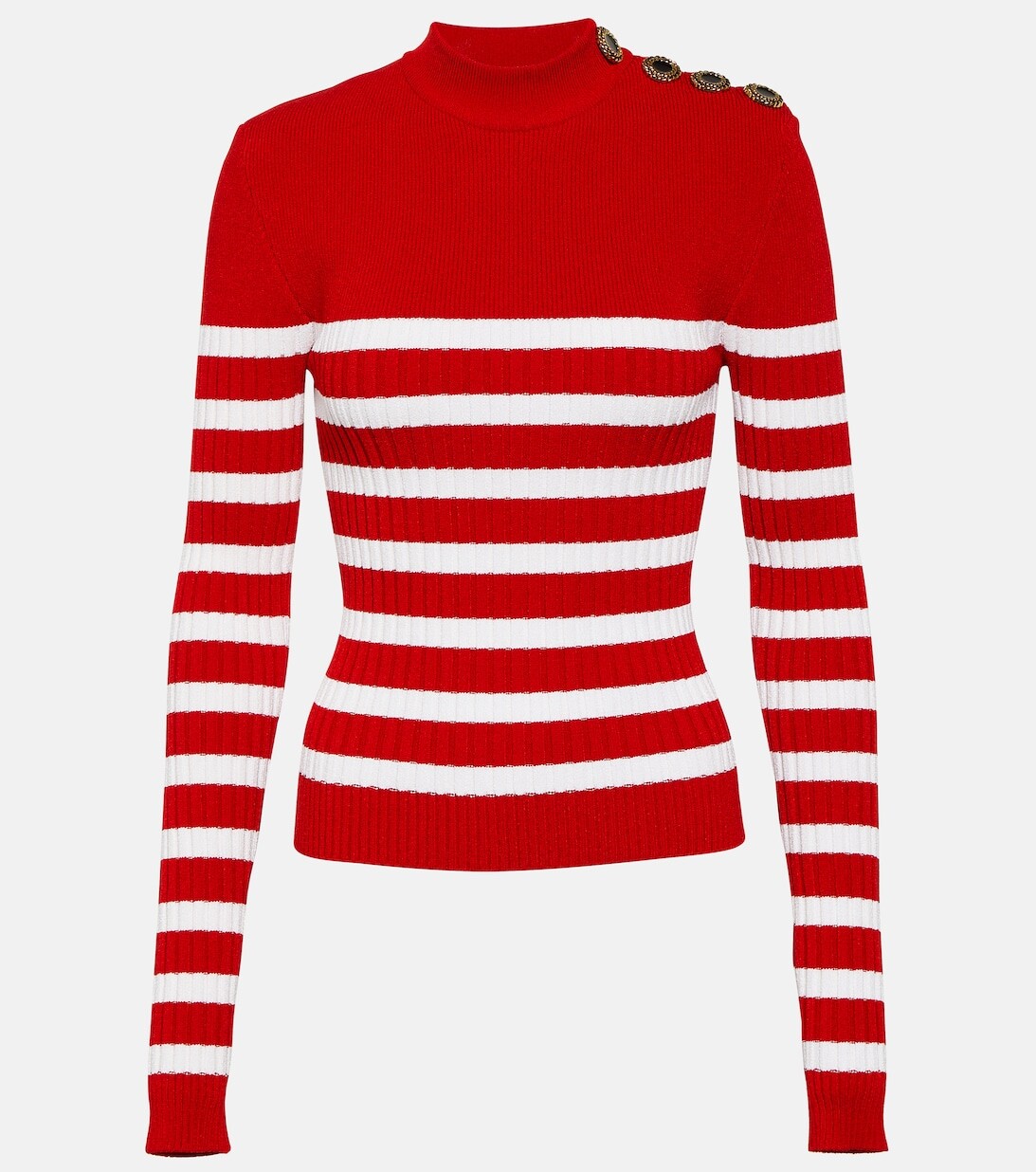 

Украшенный трикотажный топ в полоску BALMAIN, красный