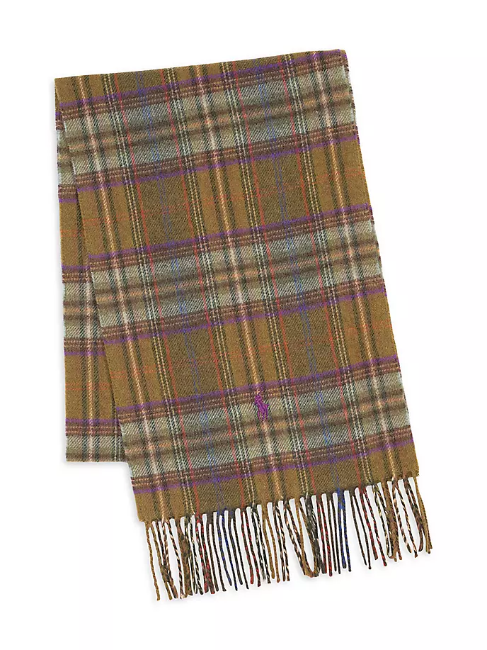 

Клетчатый шерстяной шарф Polo Ralph Lauren, цвет light olive plaid