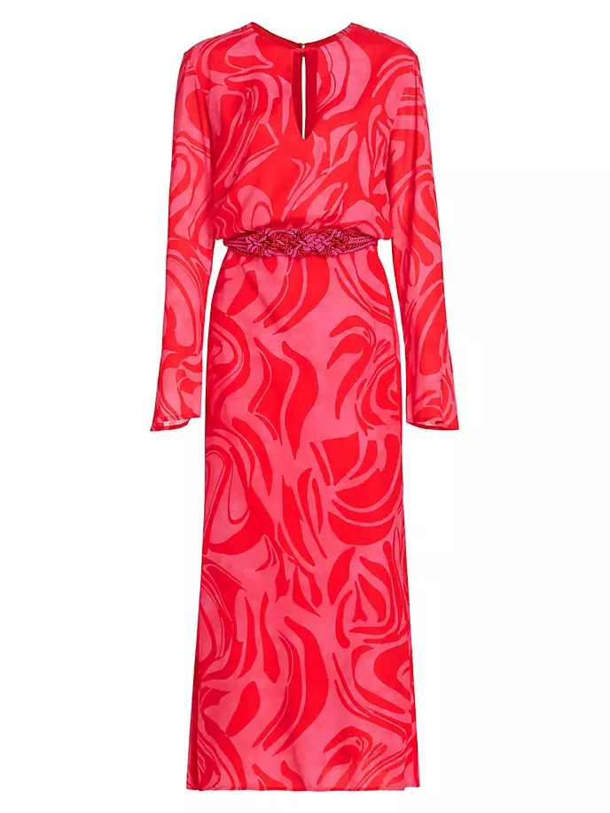 платье rosalyn из джерси с бахромой silvia tcherassi цвет rouge Платье миди с поясом и вырезом Pesaro Silvia Tcherassi, красный