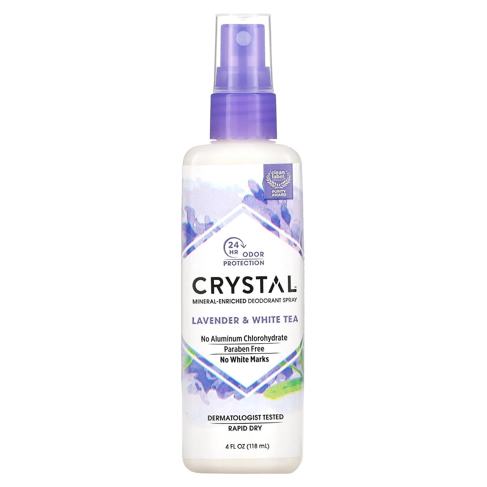 цена Crystal Body Deodorant Mineral Deodorant Spray Lavender & White Tea 4 fl oz (118 ml)