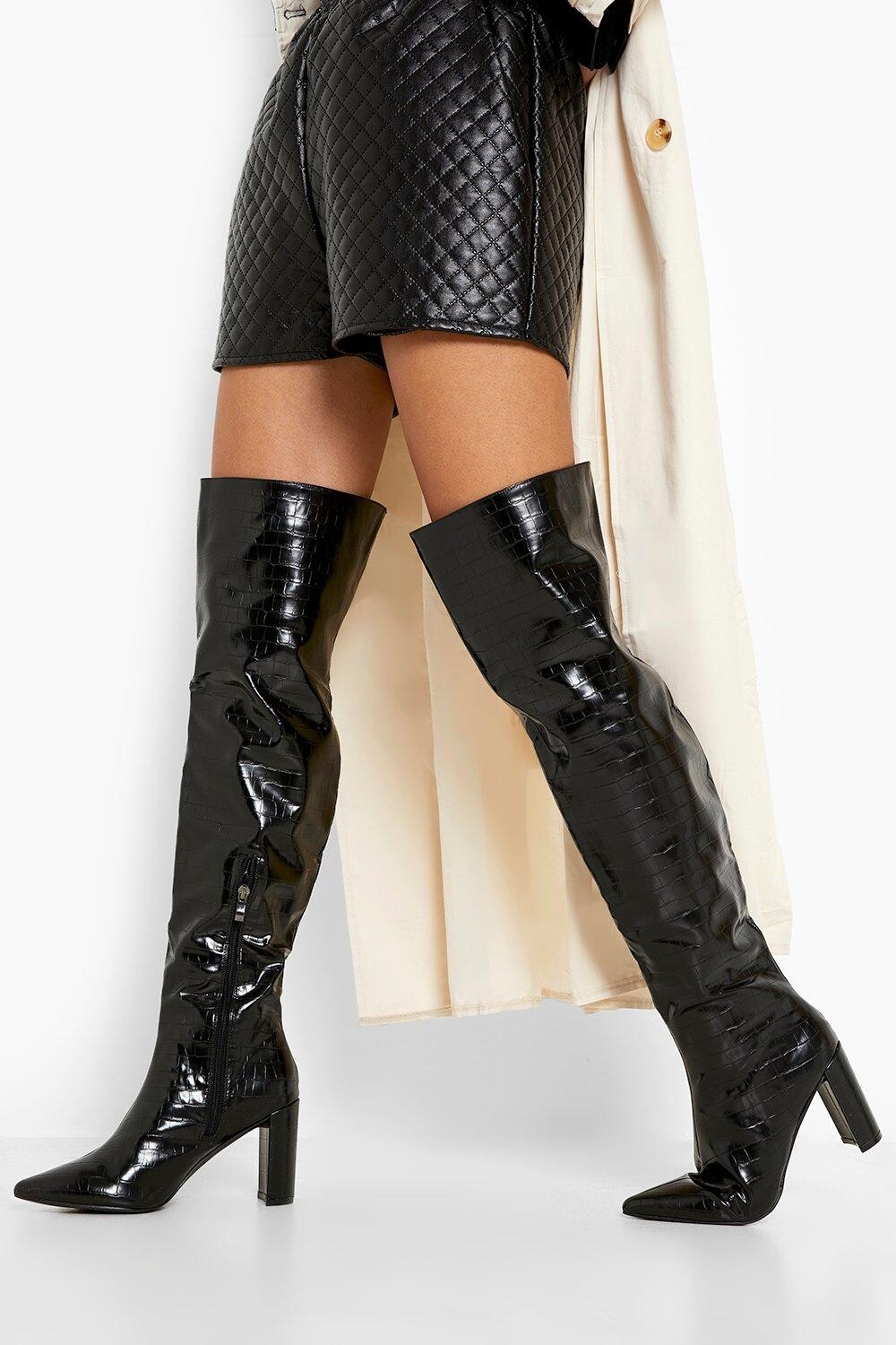 

Высокие ботинки croc на блок-каблюте Boohoo, черный