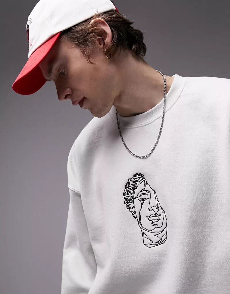 

Толстовка оверсайз цвета Topman с вышивкой статуй цвета экрю