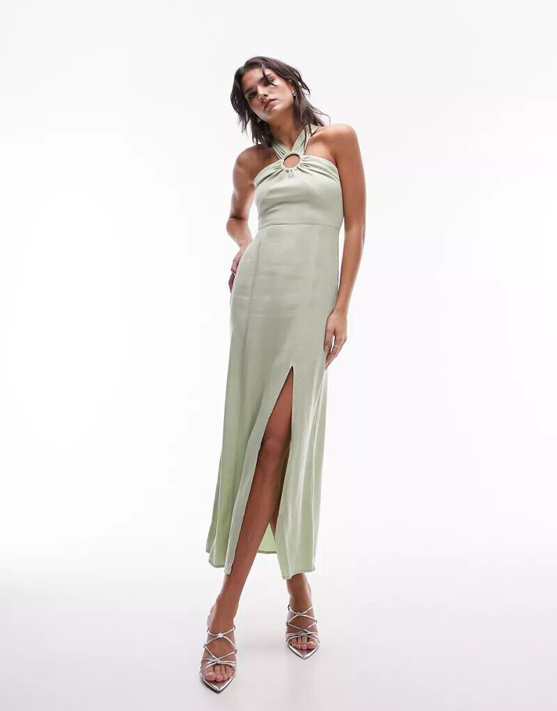

Зеленое платье макси с кольцами Topshop