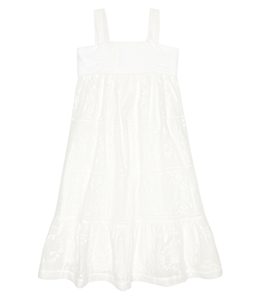 Платье из хлопковой вуали с вышивкой Chloé, белый