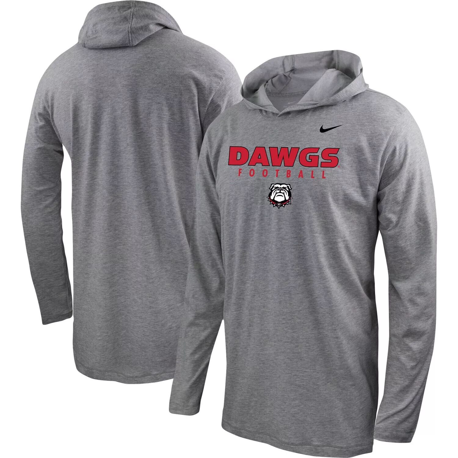 

Женская футболка с капюшоном с длинными рукавами Heather Grey Georgia Bulldogs Football Nike