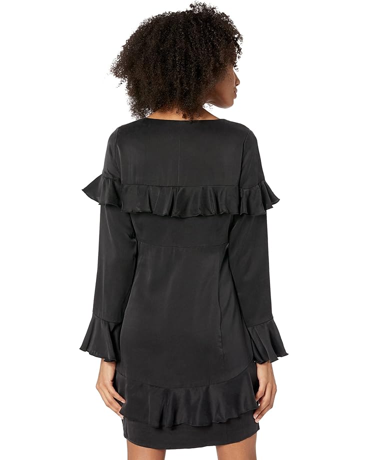 Платье Chaser Long Sleeve V-Neck Ruffle Mini Dress, реальный черный платье chaser long sleeve v neck ruffle mini dress