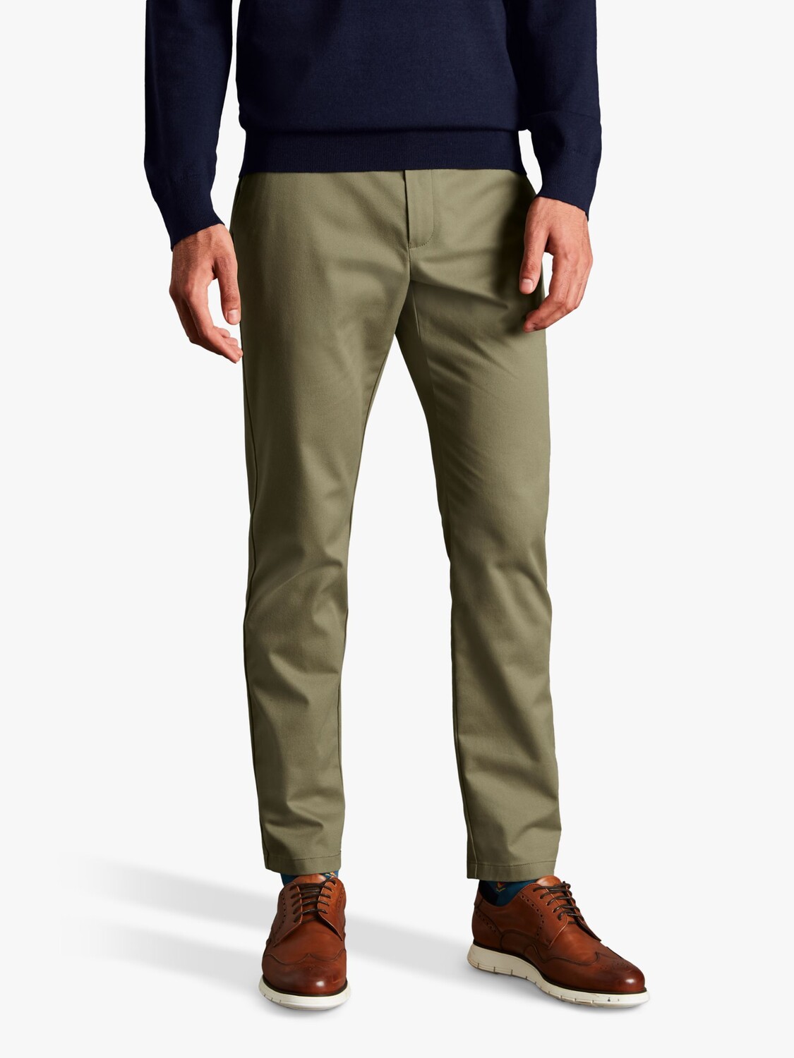 

Зауженные брюки чинос Charles Tyrwhitt Ultimate без глажки, оливковые, Зеленый