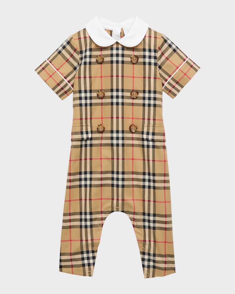 

Двубортный комбинезон Octavian с принтом в клетку для мальчиков, размер Newborn-18M Burberry