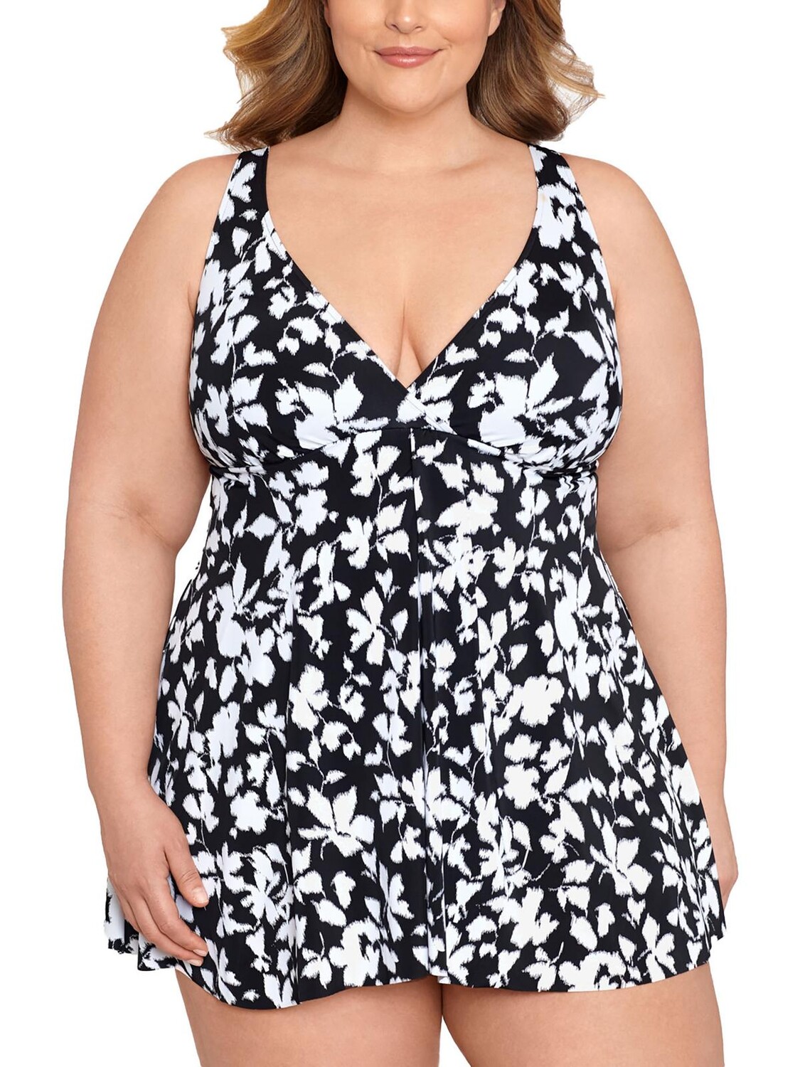 

Плюс женская пляжная одежда. Летний цельный купальник. Swim Solutions, цвет Black/White