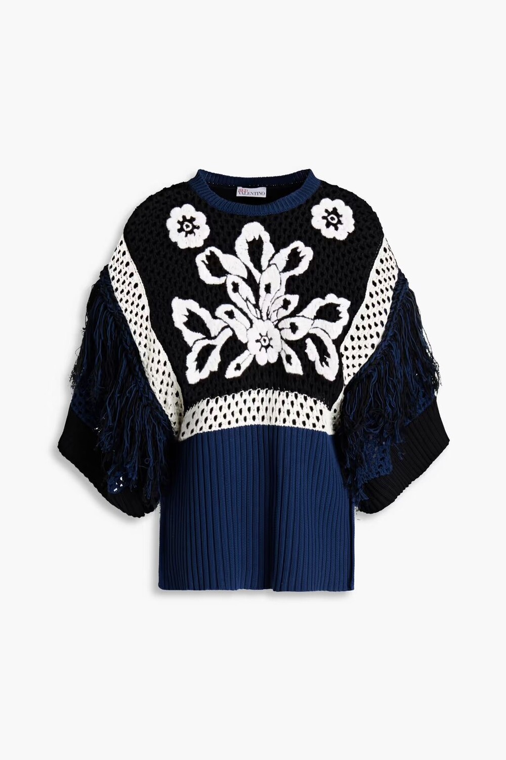 

Хлопковый топ открытой вязки в рубчик с вышивкой Redvalentino, черный