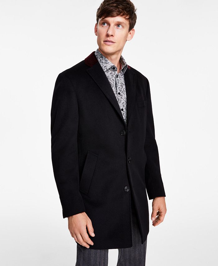 Мужские пальто из смесовой шерсти с контрастным бархатным верхним воротником Tallia, черный