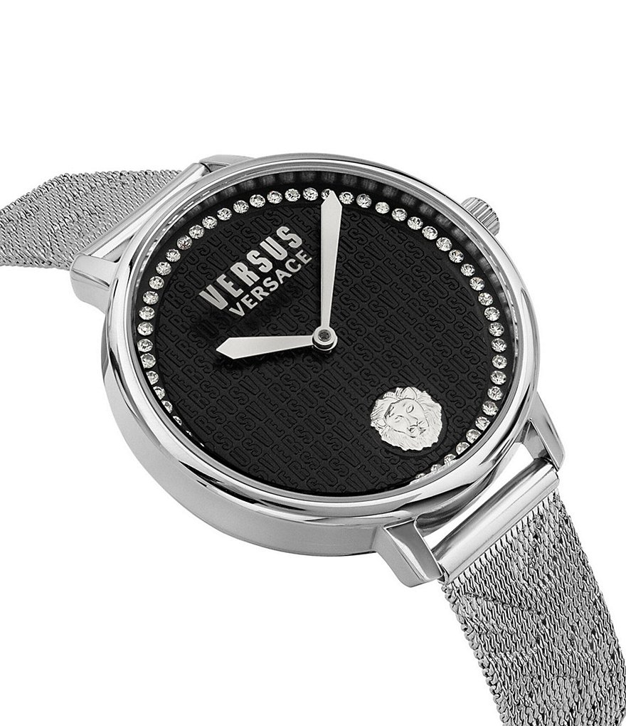 Женские часы Versus By Versace La Villette Crystal с черным циферблатом и браслетом из нержавеющей стали, серебро
