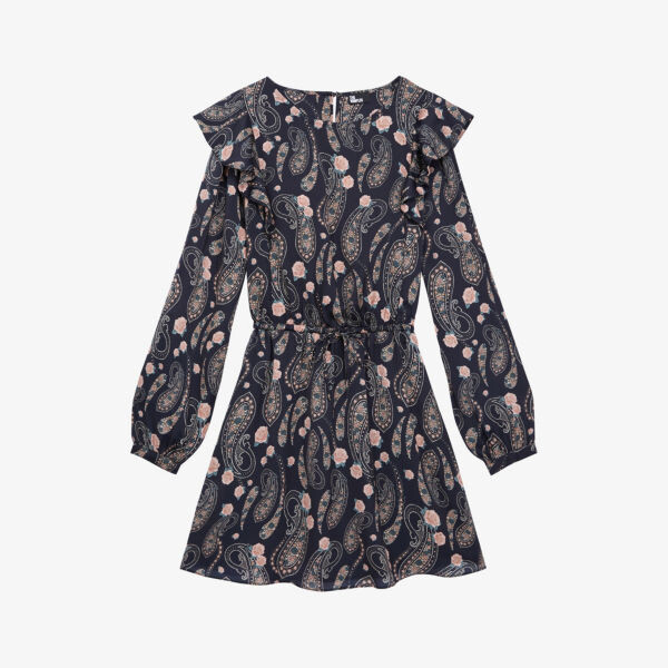 

Тканое мини-платье с цветочным принтом и оборками The Kooples, черный