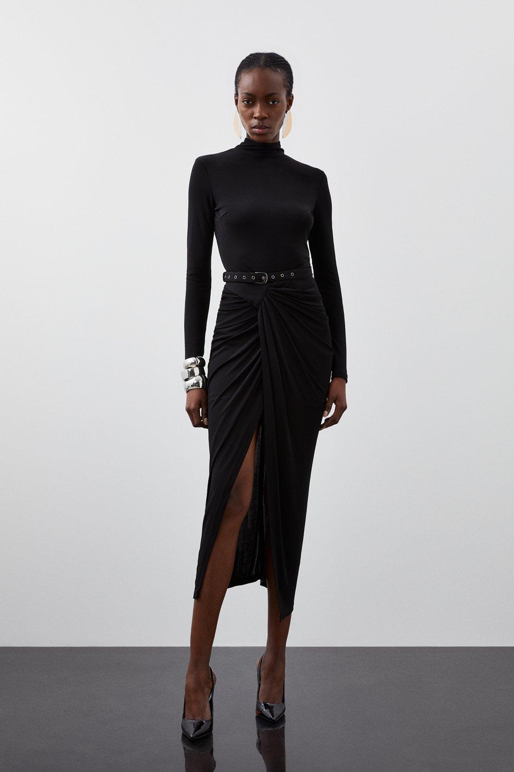 Платье макси из вискозного джерси премиум-класса со сборками Karen Millen, черный