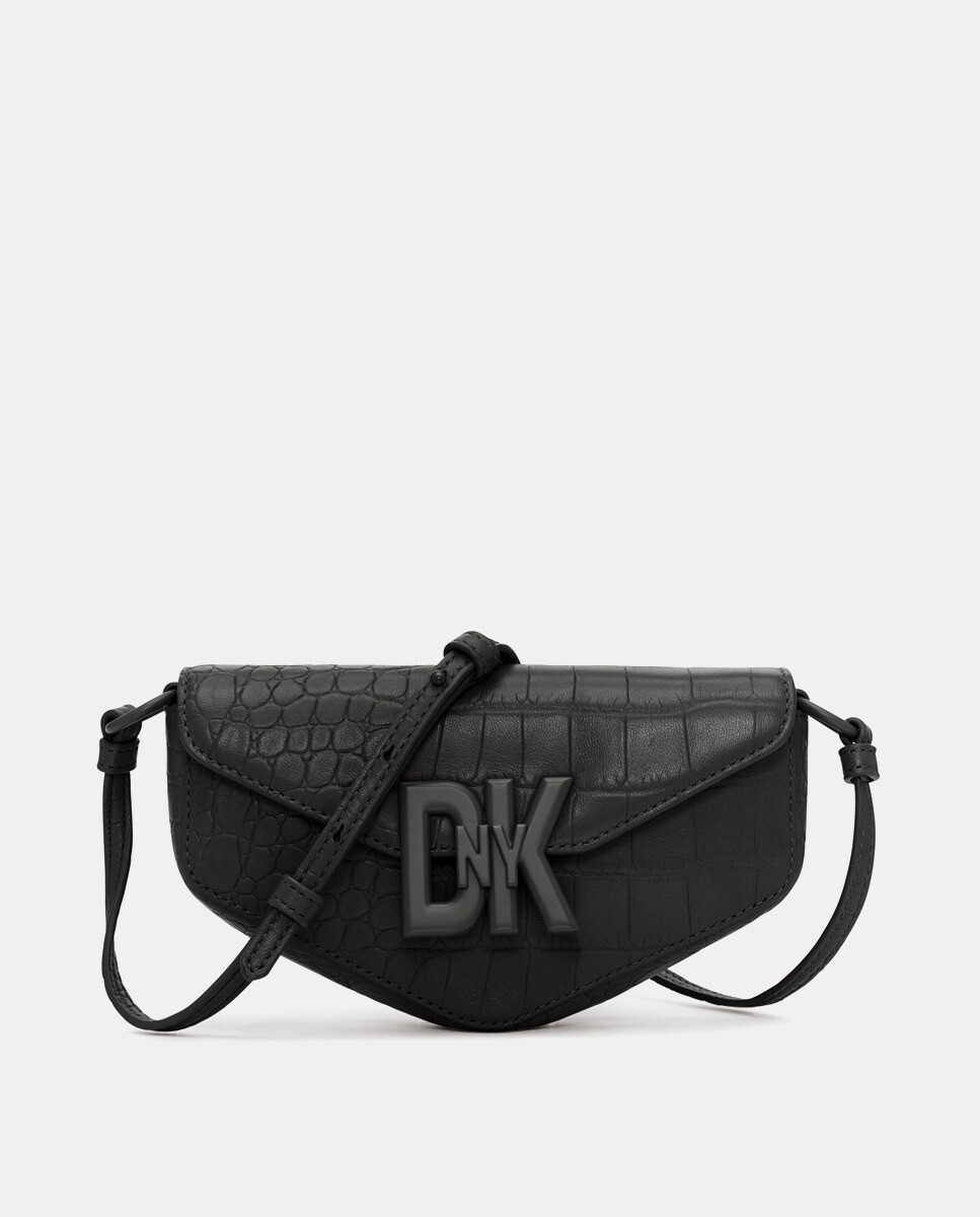 

Маленькая черная кожаная сумка через плечо Downtown с клапаном DKNY, черный