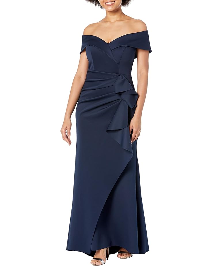 

Платье XSCAPE Long Over-the-Shoulder Ruffle, цвет Midnight