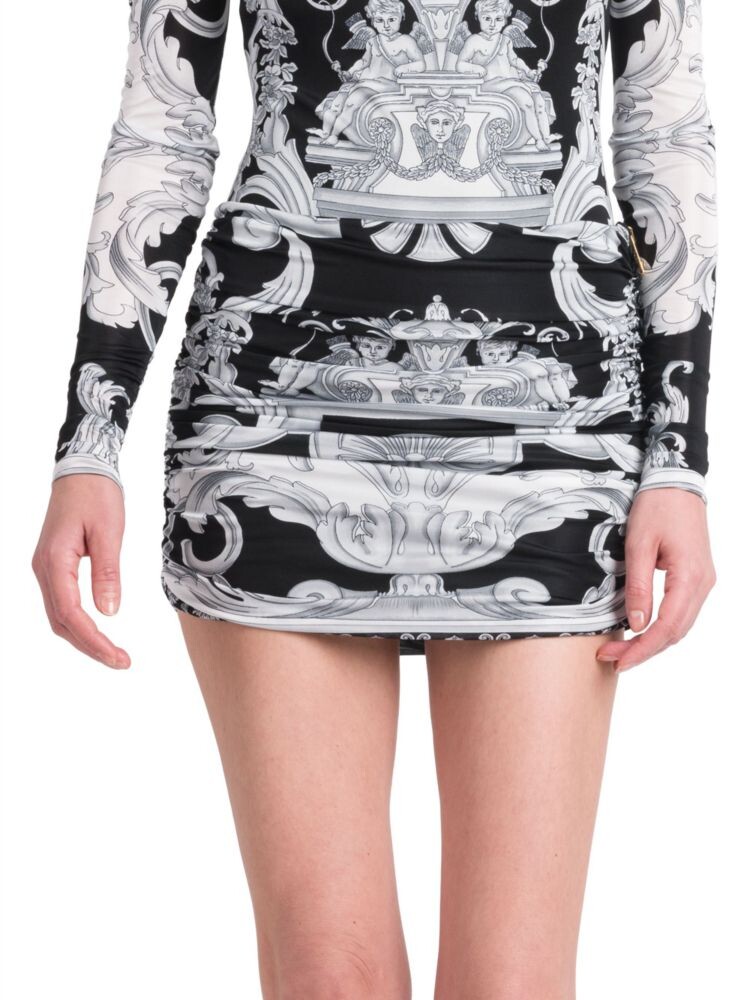

Серебряная мини-юбка в стиле барокко Versace, цвет Black White