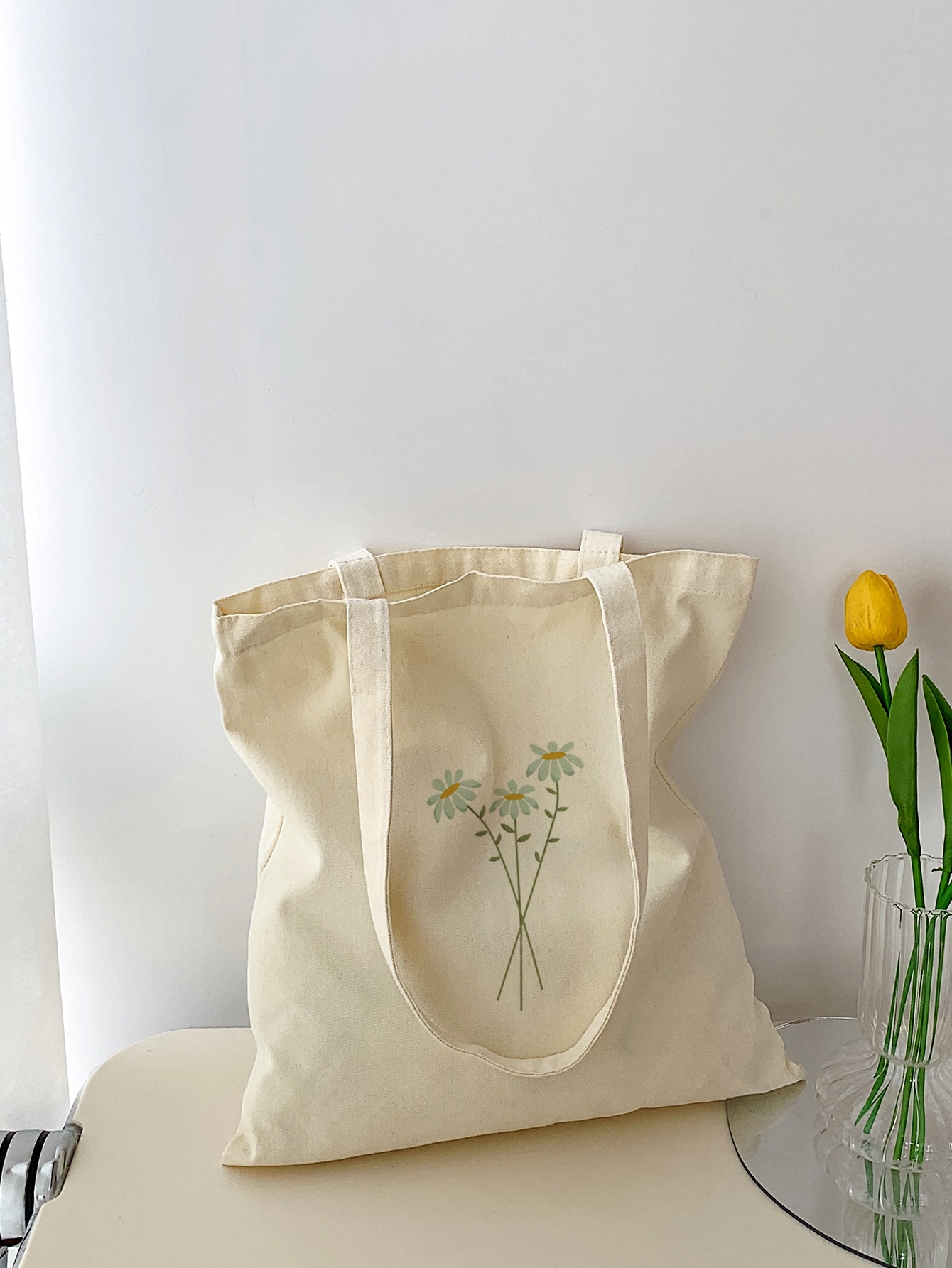 Сумка-шоппер с цветочным принтом, бежевый сумка шоппер с цветочным принтом черный